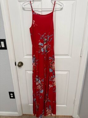 Band of Gypsies Red Floral Tie-Waist Maxi Dress
